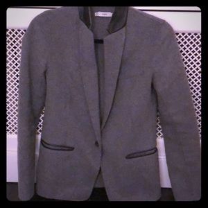 Vince Wool Blazer with Leather Trim